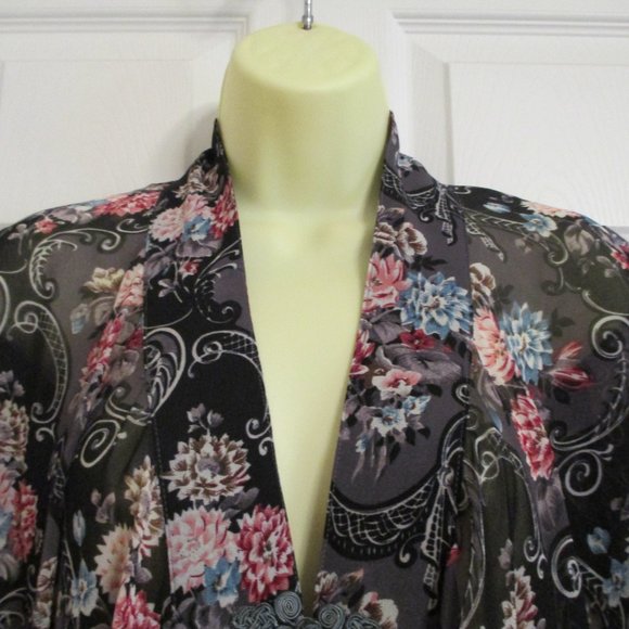 Cecico Romantic Floral Chiffon Kimono Top sz M NWT Ballet Wrap - Picture 2 of 11